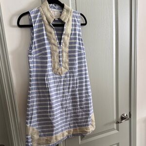 Sail to Sable Blue and White Striped Dress with Gold Trim size Medium